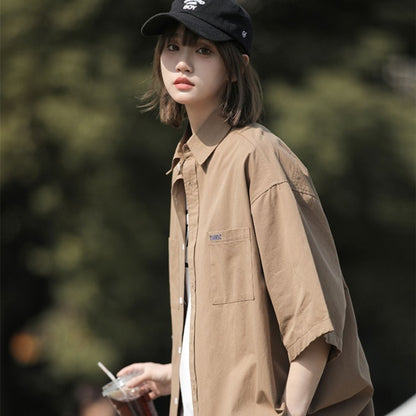 ビッグシルエット シャツ レディース 韓国 ファッション ワンポイント ロゴ ビッグシャツ ストリート系 女子