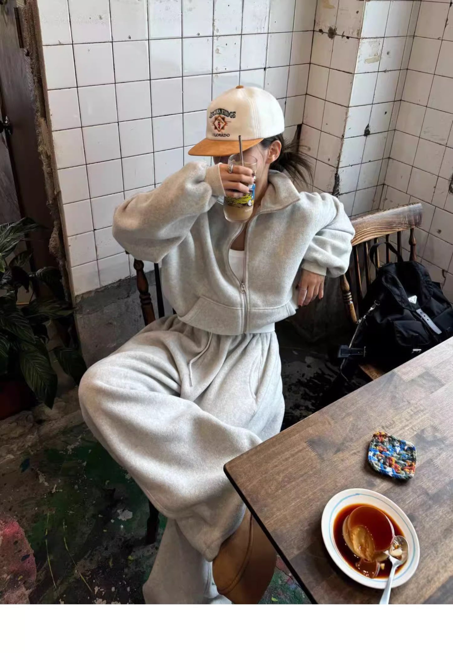 フリース パーカー セットアップ レディース 韓国 ファッション 2025年冬 あったか 上下 ２点 セット スタンドカラー ショート丈 ジップパーカー ドロスト ワイドパンツ