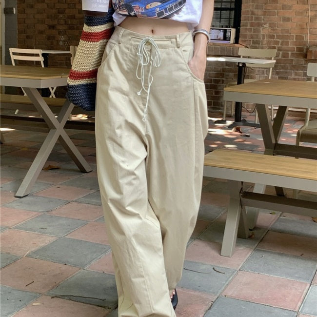 ワイドパンツ レディース 韓国 イージーパンツ 夏服 紐パン シンプル オーバーサイズ パンツ