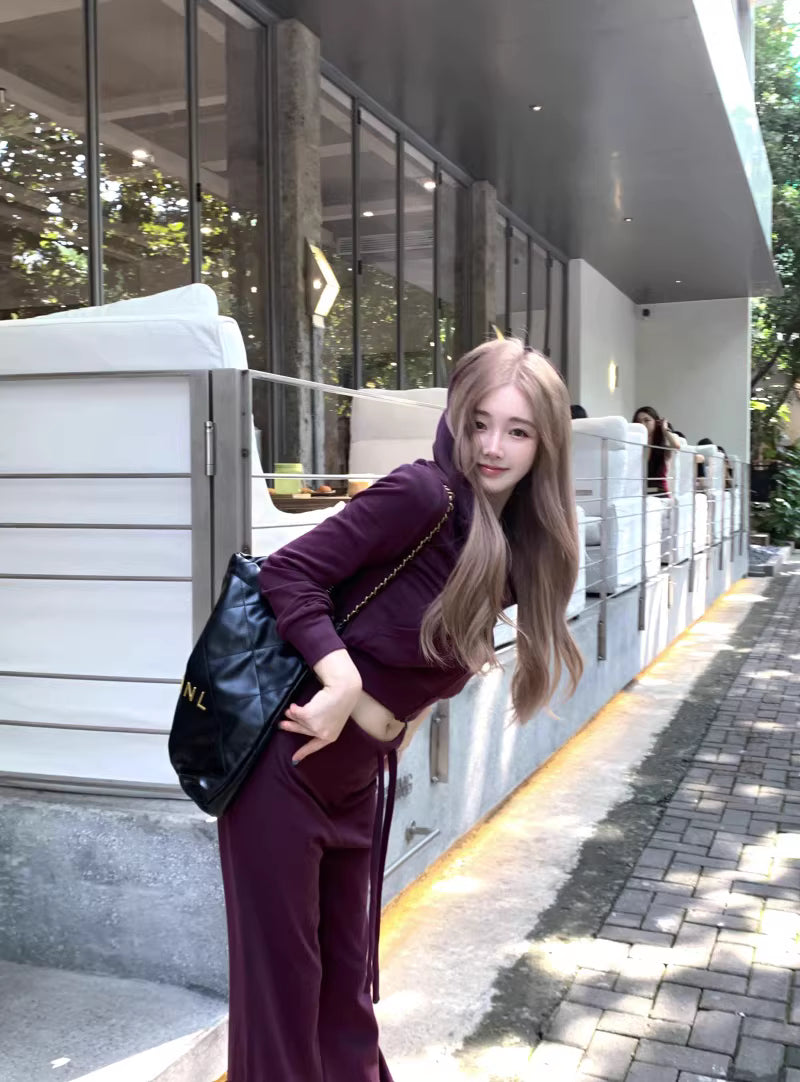 パーカー セットアップ レディース 韓国 ファッション タイト クロップド ジップパーカー スウェットパンツ 上下セット