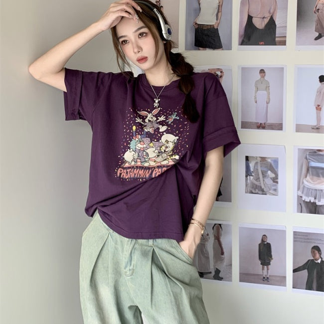 キャラクター グラフィック Tシャツ レディース 韓国 ファッション