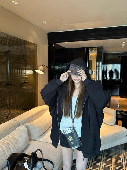 オーバーサイズ ジップ パーカー レディース 韓国  ファッション 定番 アメカジ ビッグシルエット フーディ 春