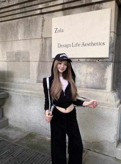 パーカー セットアップ レディース 韓国 ファッション スウェット ショートパーカー レギュラーフィット パンツ 上下セット