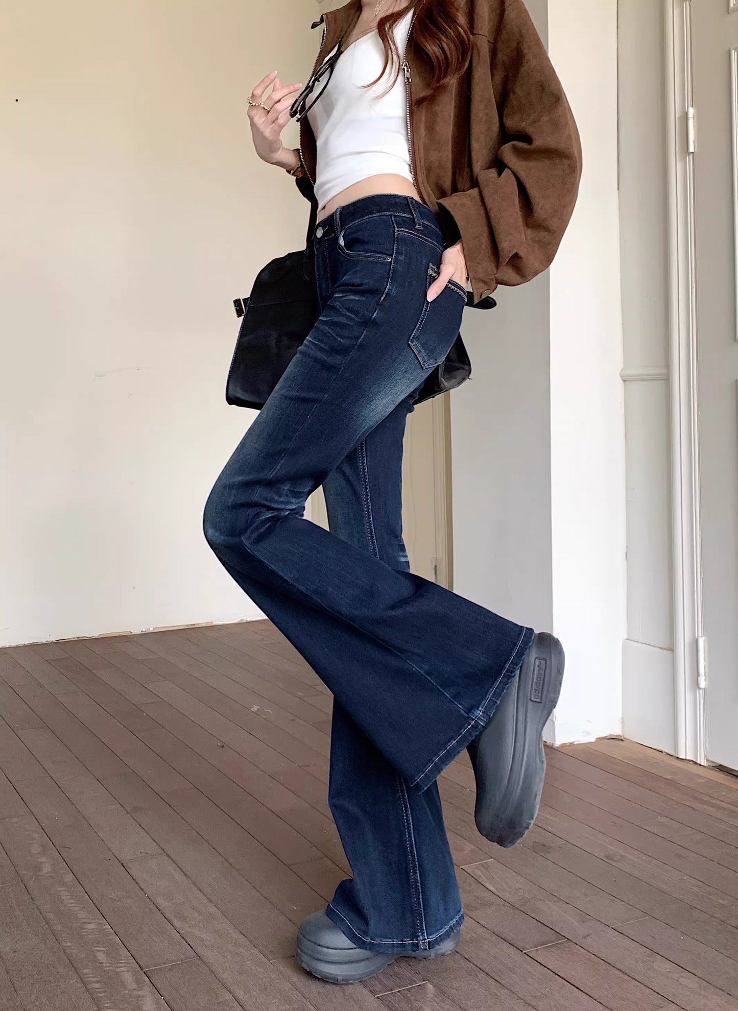 フレア デニムパンツ レディース 韓国 ヴィンテージ ウォッシュ タイトジーンズ