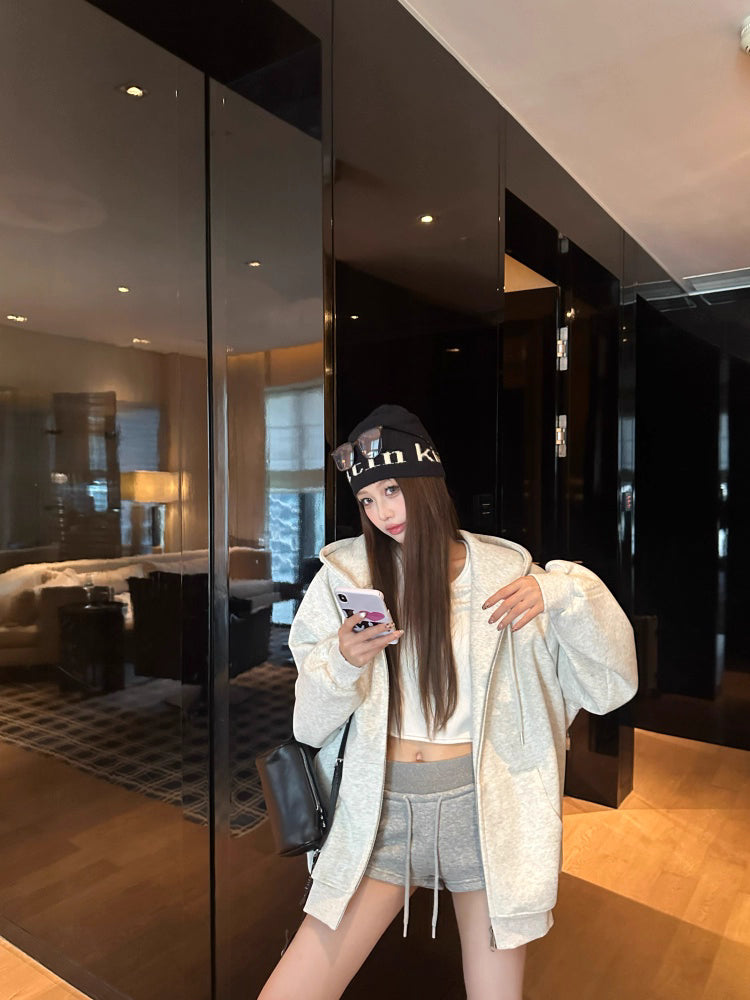 オーバーサイズ ジップ パーカー レディース 韓国  ファッション 定番 アメカジ ビッグシルエット フーディ 春