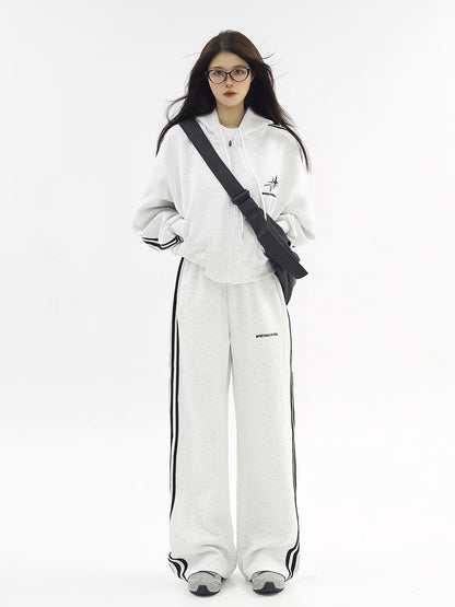 スウェット ジャージ セットアップ レディース 韓国 ファッション レトロ ストリート ライン ロゴ スポーツ 上下セット
