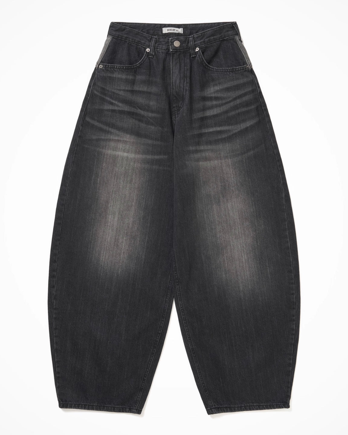 バックロゴ デニム パンツ レディース 韓国 ファッション バレルレッグ ジーンズ ロゴ バックロゴ ワイドパンツ カーブパンツ ブラックデニム アッシュデニム 黒デニム ヴィンテージ バルーン デニム