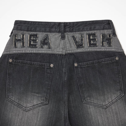 バックロゴ デニム パンツ レディース 韓国 ファッション バレルレッグ ジーンズ ロゴ バックロゴ ワイドパンツ カーブパンツ ブラックデニム アッシュデニム 黒デニム ヴィンテージ バルーン デニム