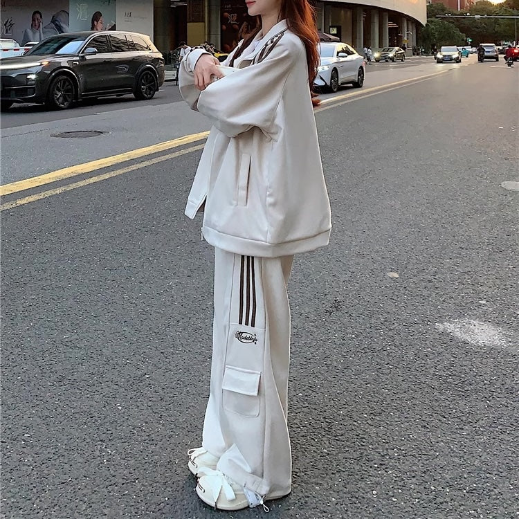 ジャージ セットアップ レディース 韓国 ファッション スウェット ラインジャージ 上下セット パラシュート カーゴパンツ