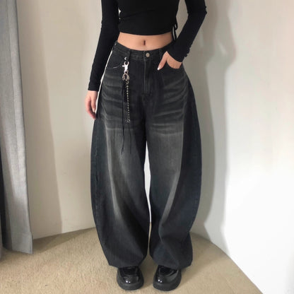 バックロゴ デニム パンツ レディース 韓国 ファッション バレルレッグ ジーンズ ロゴ バックロゴ ワイドパンツ カーブパンツ ブラックデニム アッシュデニム 黒デニム ヴィンテージ バルーン デニム
