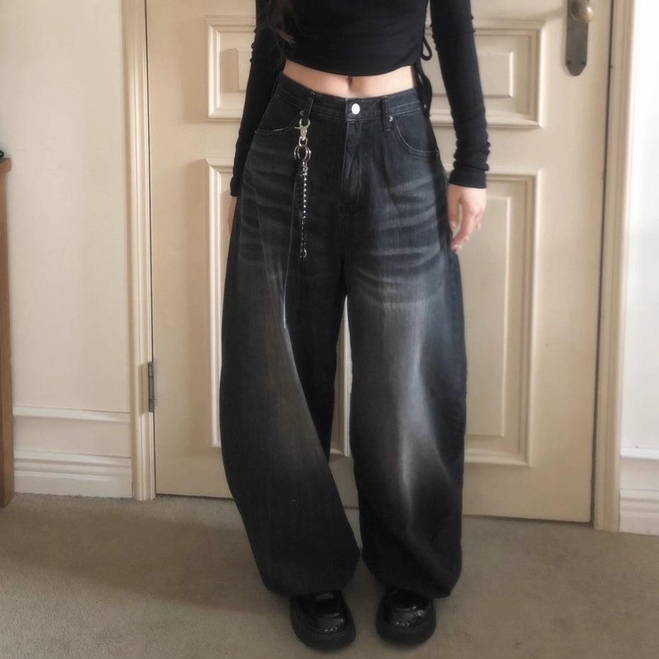 バックロゴ デニム パンツ レディース 韓国 ファッション バレルレッグ ジーンズ ロゴ バックロゴ ワイドパンツ カーブパンツ ブラックデニム アッシュデニム 黒デニム ヴィンテージ バルーン デニム