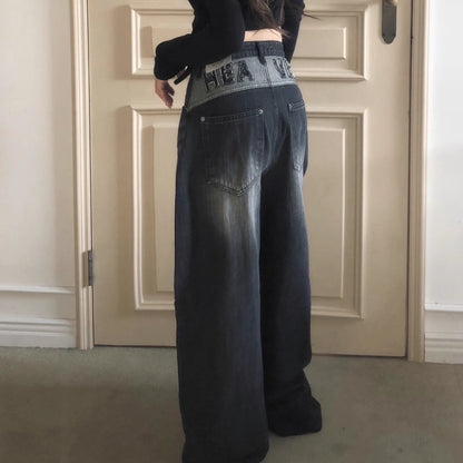 バックロゴ デニム パンツ レディース 韓国 ファッション バレルレッグ ジーンズ ロゴ バックロゴ ワイドパンツ カーブパンツ ブラックデニム アッシュデニム 黒デニム ヴィンテージ バルーン デニム
