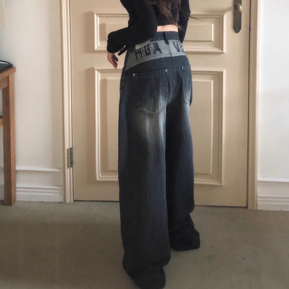 バックロゴ デニム パンツ レディース 韓国 ファッション バレルレッグ ジーンズ ロゴ バックロゴ ワイドパンツ カーブパンツ ブラックデニム アッシュデニム 黒デニム ヴィンテージ バルーン デニム