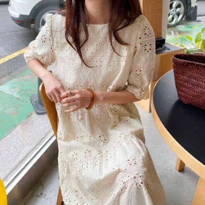 花柄 刺繍 ワンピース レディース 韓国 ファッション ナチュラル フリル袖 ガーリー 夏 上品