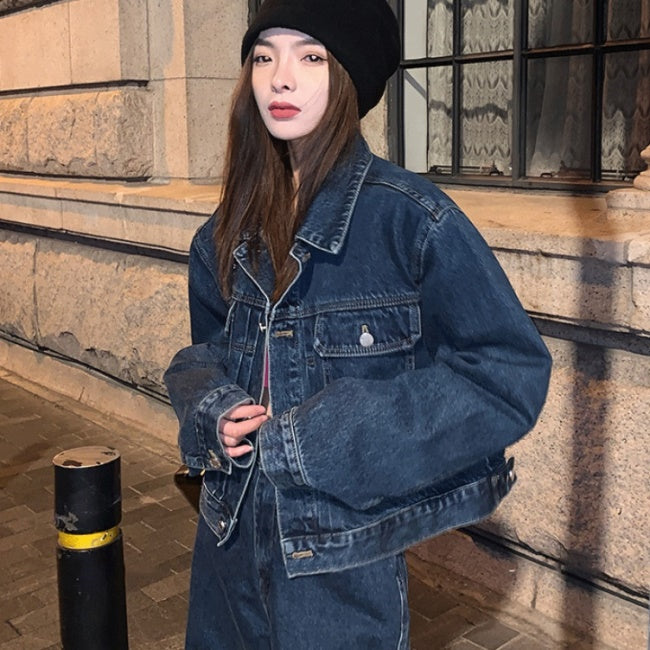 デニム セットアップ レディース 韓国 ファッション デニムジャケット ワイドパンツ オーバーサイズ 上下セット