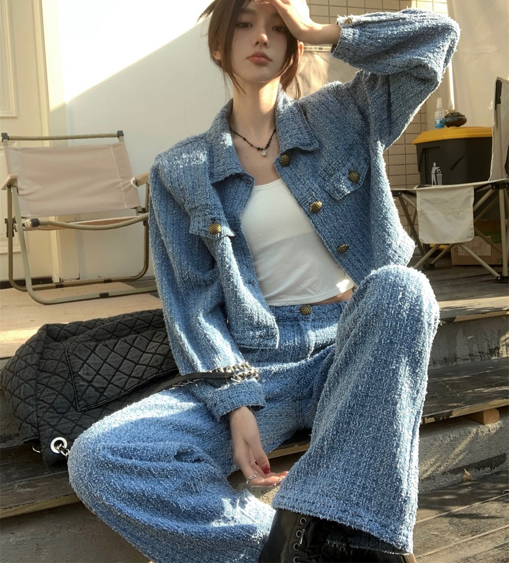 デニム セットアップ レディース ジャケット パンツ 韓国 ファッション フレグランス デニムセット上下セット