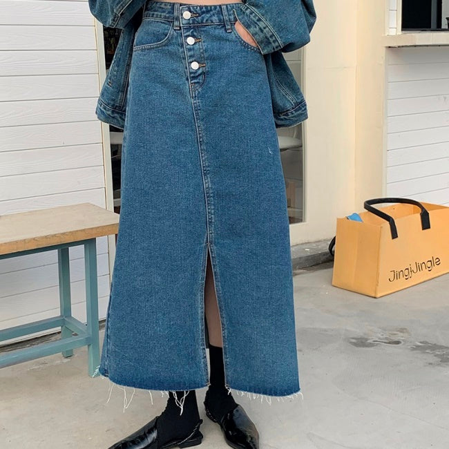 デニム セットアップ レディース ロングスカート ジャケット 上下セット 韓国 ファッション デニムスカート デニムジャケット