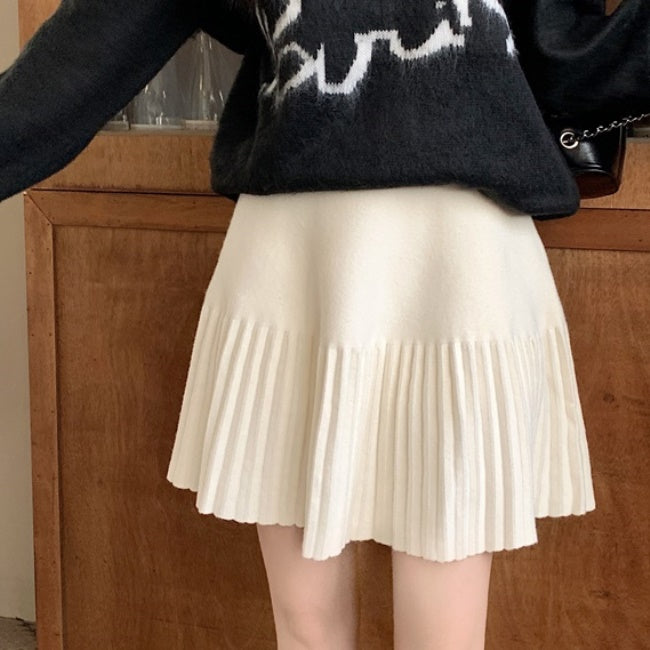 ニット ミニスカート レディース 韓国 ファッション プリーツ Aライン フレア スカート
