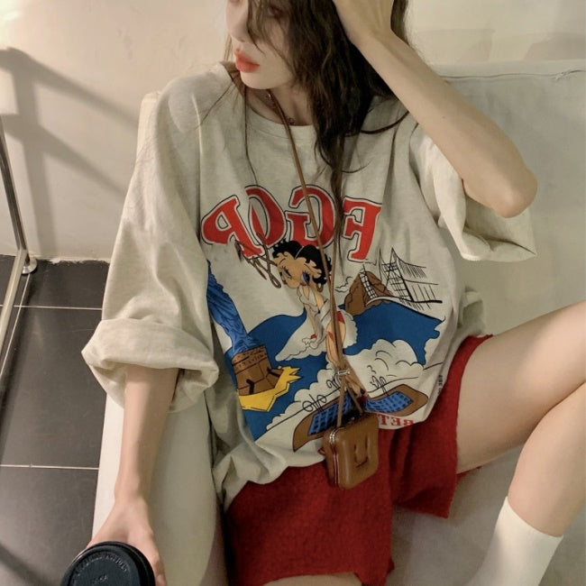 ビッグTシャツ レディース 韓国 プリント キャラ デザイン 半袖 Tシャツ おしゃれ ベティ かわいい 派手トップス ガーリー