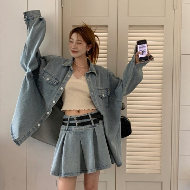 デニム セットアップ レディース 韓国 ファッション デニム ジャケット デニム セットアップ レディース 韓国 ファッション デニム ジャケット