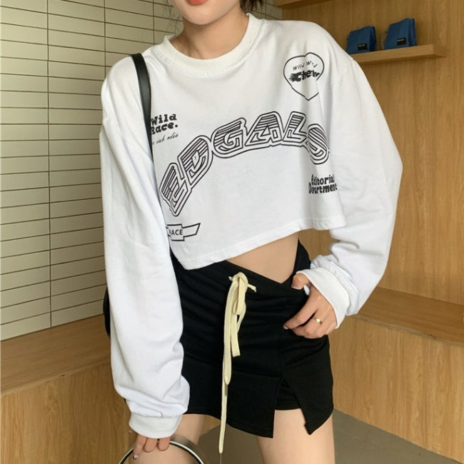 クロップド ロングTシャツ レディース 韓国 ファッション ロゴ