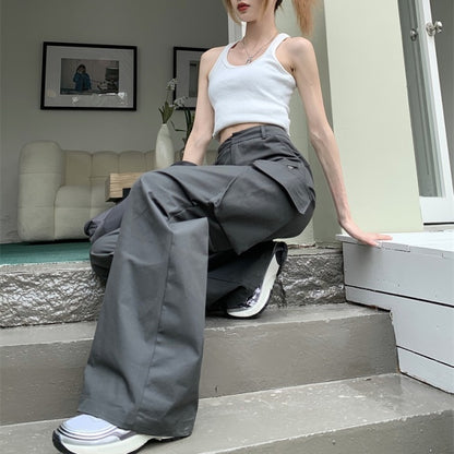カーゴパンツ レディース 韓国 ファッション 夏 サイドポケット ミリタリー パンツ カジュアル アウトドア ワイド フレア パンツ