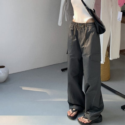 カーゴパンツ レディース 韓国 ファッション グレー カジュアルパンツ ワークパンツ ワイド ロング ミリタリー ボトム メンズライク パンツ