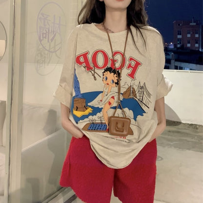 ビッグTシャツ レディース 韓国  プリント キャラ デザイン 半袖 Tシャツ おしゃれ ベティ かわいい 派手トップス ガーリー