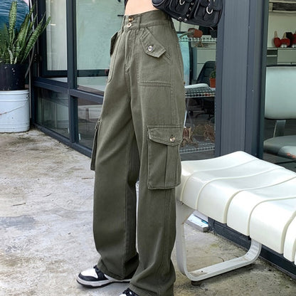 カーゴパンツ レディース 韓国 ファッション ワイド ワークパンツ サイドポケット