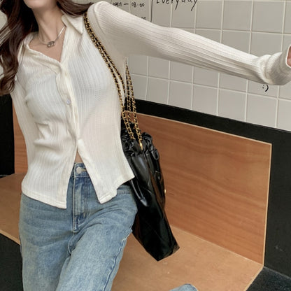 クロップド ノーカラージャケット シャツ セット  韓国 ファッション レディース 白シャツ アンサンブル