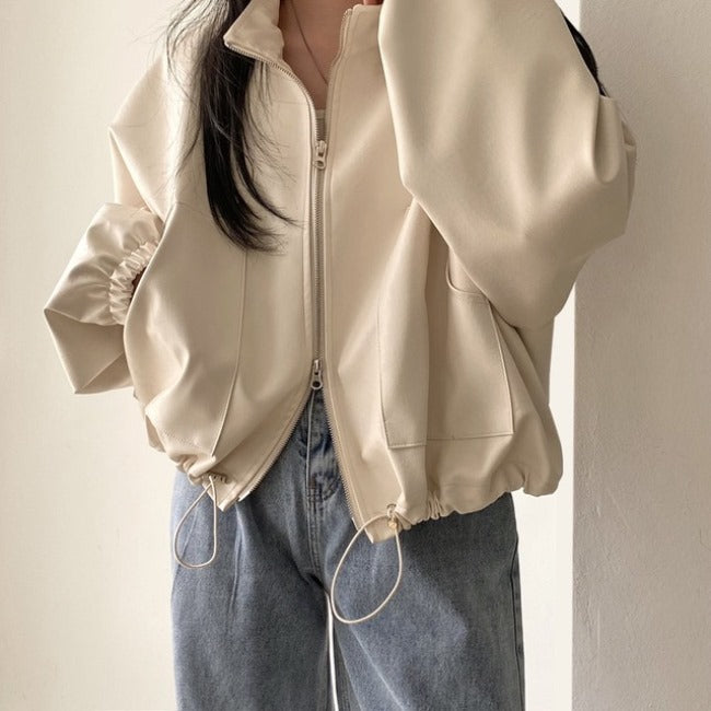 エコレザー ジャケット レディース 韓国 ファッション 秋 PUレザー オーバーサイズ アウター ブルゾン