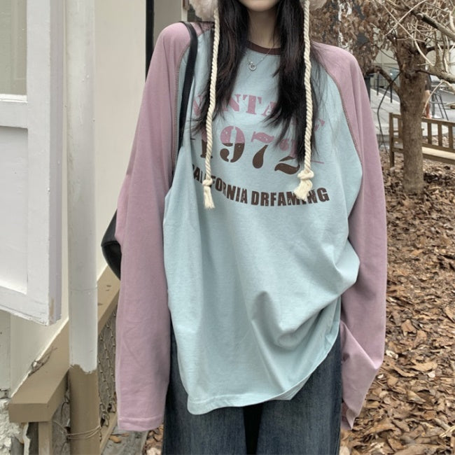 ラグラン ロングTシャツ レディース パステルカラー アメリカン 韓国