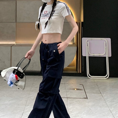 カーゴパンツ レディース 韓国 ファッション イージー ワイドパンツ サイドポケット