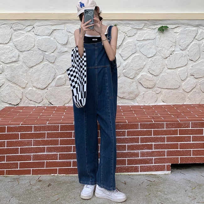 デニム オーバーオール レディース 韓国 ファッション デニムサロペット ワイドパンツ 春夏