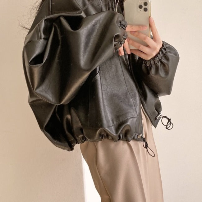 エコレザー ジャケット レディース 韓国 ファッション 秋 PUレザー オーバーサイズ アウター ブルゾン