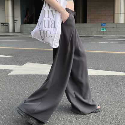 フレア ワイドパンツ レディース 夏 韓国 ファッション タック スタイルアップ テーラード パンツ