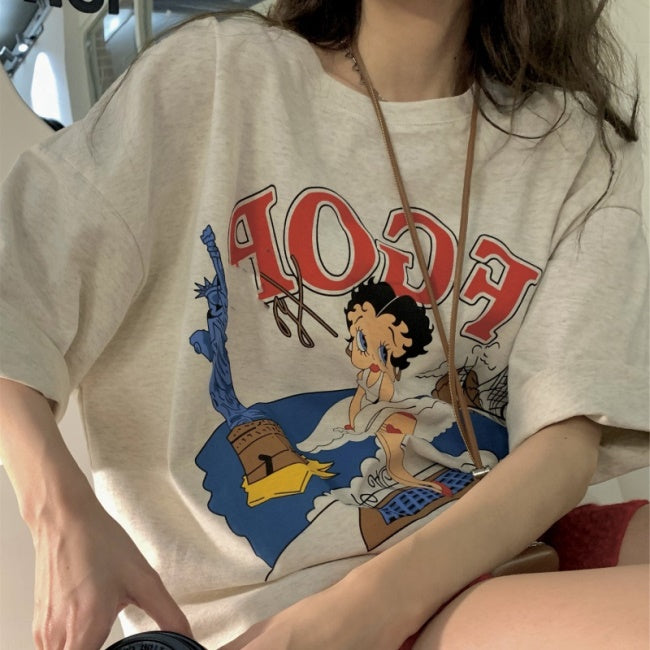 ビッグTシャツ レディース 韓国 プリント キャラ デザイン 半袖 Tシャツ おしゃれ ベティ かわいい 派手トップス ガーリー