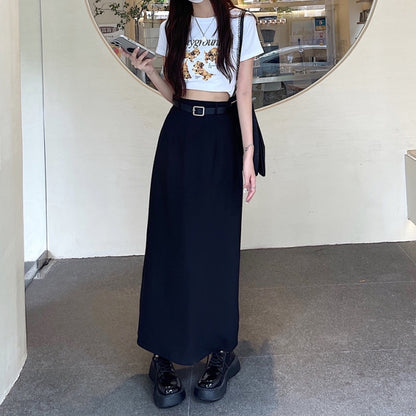 ロング ナロースカート 韓国 ファッション 黒 ロングスカート 春夏