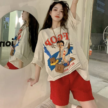 ビッグTシャツ レディース 韓国  プリント キャラ デザイン 半袖 Tシャツ おしゃれ ベティ かわいい 派手トップス ガーリー