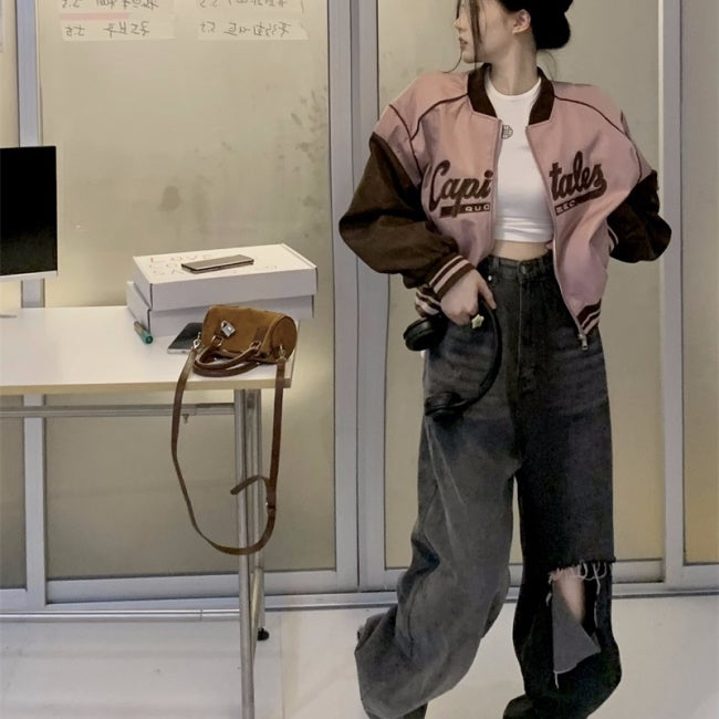スタジャン レディース 韓国 ファッション オーバーサイズ ナイロン ジャケット