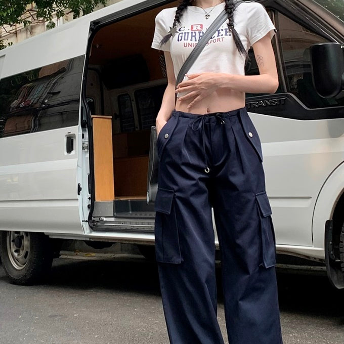 カーゴパンツ レディース 韓国 ファッション イージー ワイドパンツ サイドポケット