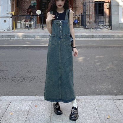 デニム ジャンパースカート レディース 韓国 ファッション デニムジャンスカ サロペットスカート