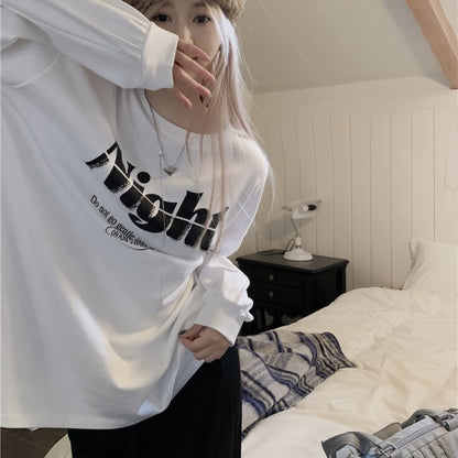 ロゴ ロンT レディース 韓国 ファッション ロゴ プリント 白 ロングT シャツ オーバーサイズ 春夏 トップス
