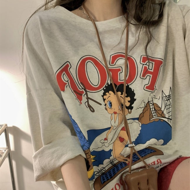 ビッグTシャツ レディース 韓国 プリント キャラ デザイン 半袖 Tシャツ おしゃれ ベティ かわいい 派手トップス ガーリー