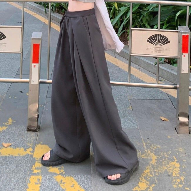 フレア ワイドパンツ レディース 夏 韓国 ファッション タック スタイルアップ テーラード パンツ