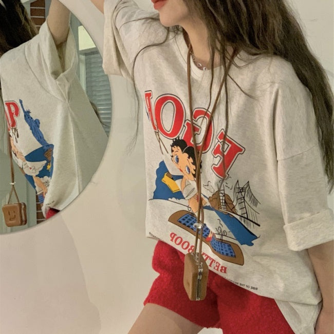 ビッグTシャツ レディース 韓国  プリント キャラ デザイン 半袖 Tシャツ おしゃれ ベティ かわいい 派手トップス ガーリー