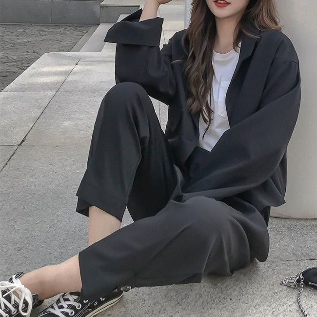 セットアップ レディース スーツ クロップド ジャケット テーパード ワイドパンツ 上下セット 韓国 ファッション 春