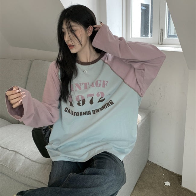 ラグラン ロングTシャツ レディース パステルカラー アメリカン 韓国