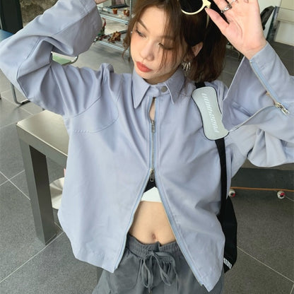 ジップ シャツ ジャケット レディース 韓国 ファッション 春 ブルゾン ライトアウター
