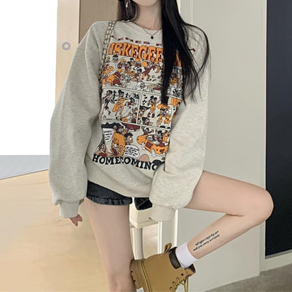 プリント トレーナー  レディース 韓国 ファッション スウェット オーバーサイズ  アメコミ プリント 漫画プリント 春トップス